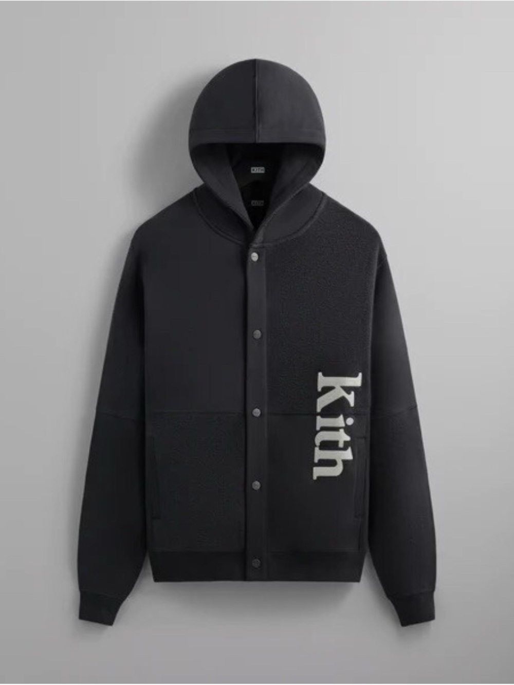 Kith Black Hooded Snap Jacket with Vertical Logo